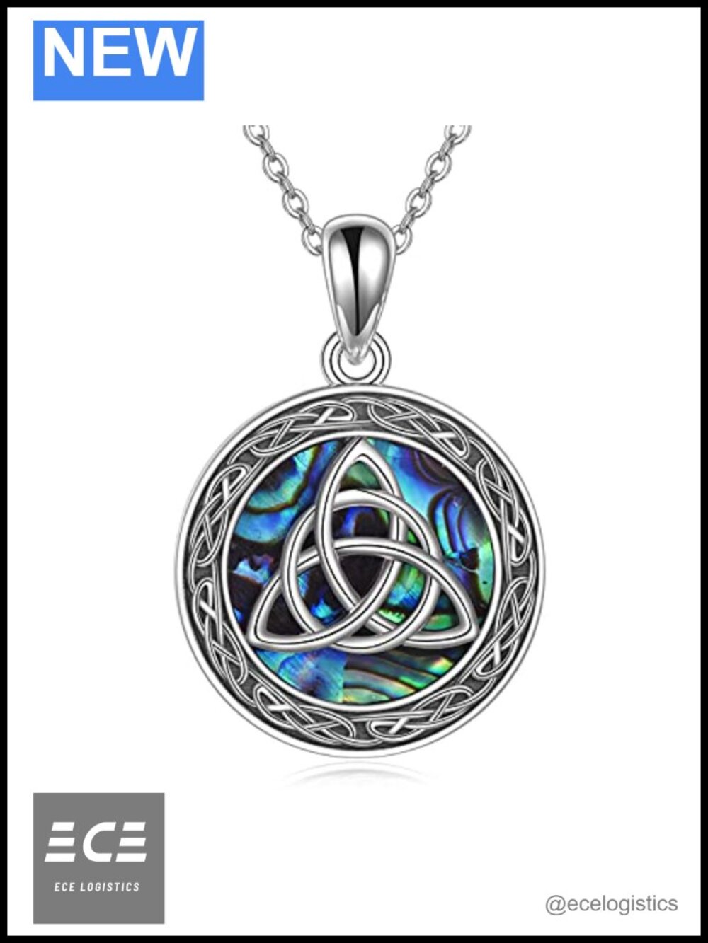 Sterling Silver Celtic Trinity Knot Necklace Abalone Triquetra Pendant